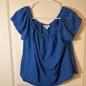 Blue Short Sleeve Peasant Blouse